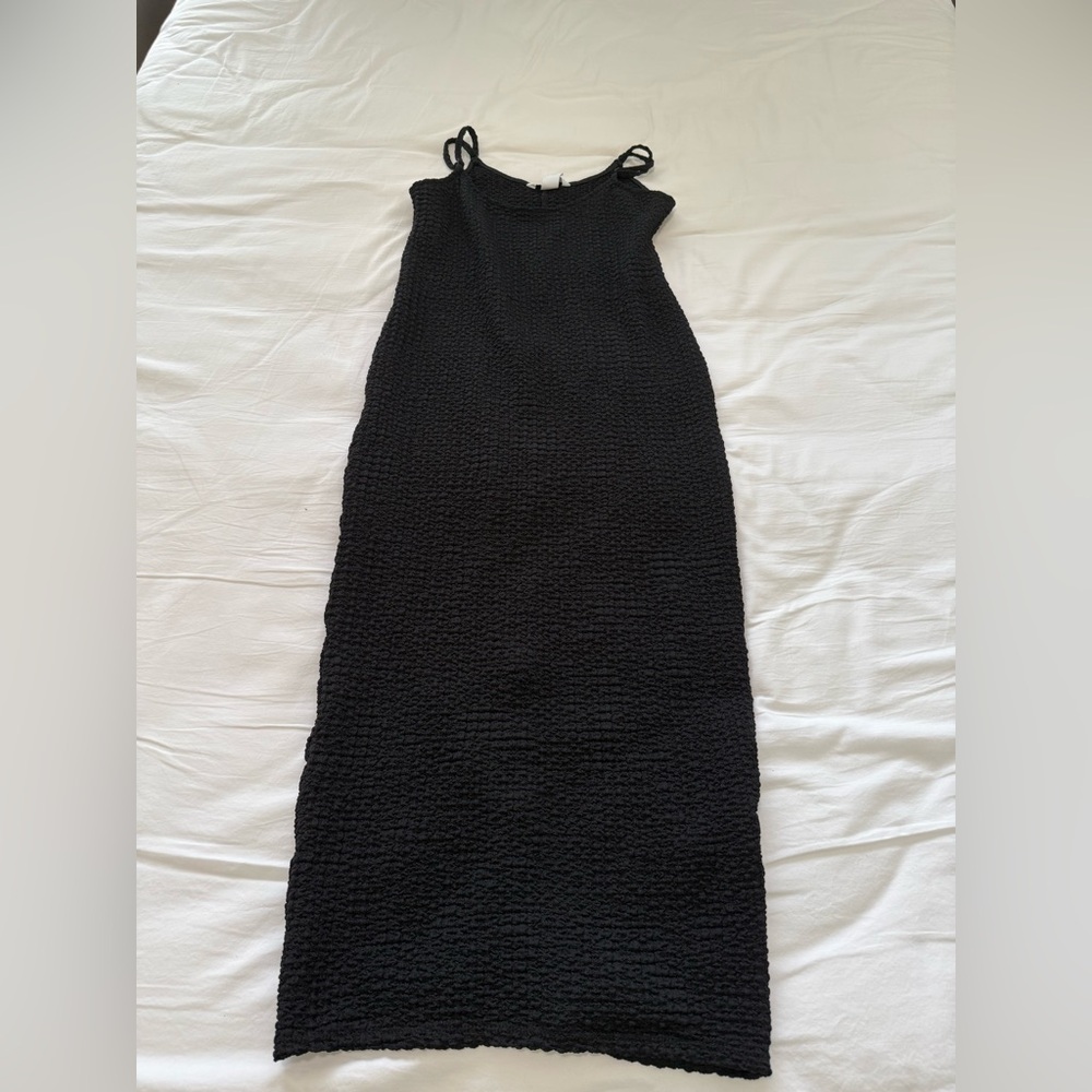 H&M Black Sheath Maxi Dress Spaghetti Strap with a slit in the back